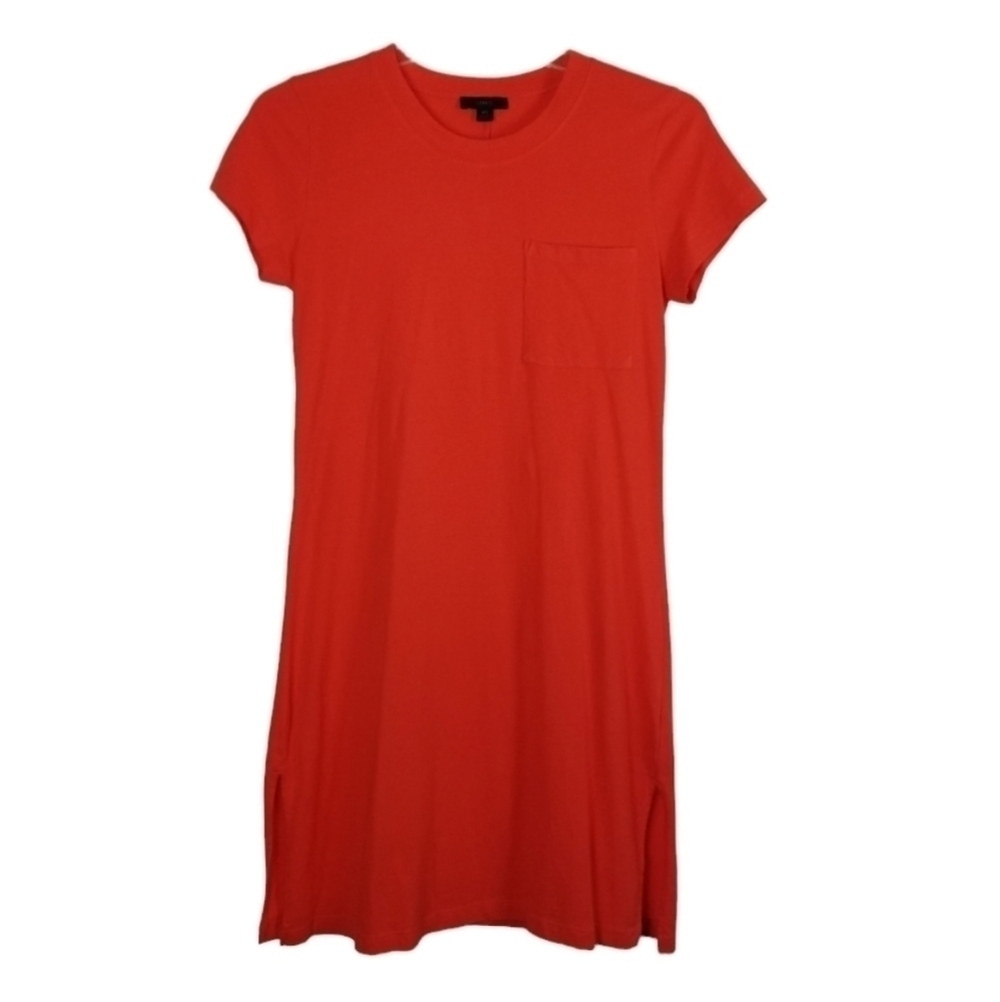 J Crew Pocket T shirt Dress Orange Cotton Crew Neck Style AY834 Women's Size XS